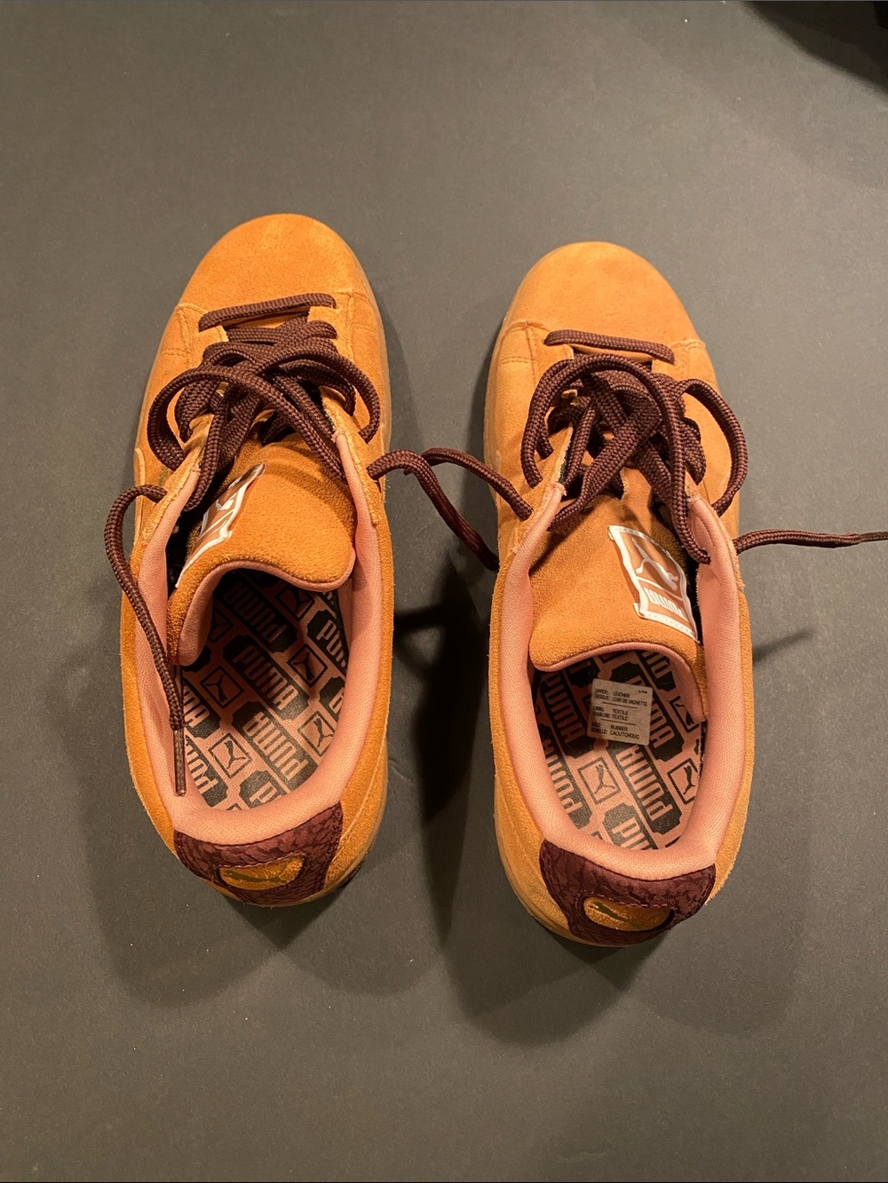 Puma Men’s Orange Suede Sneakers with Brown Accents